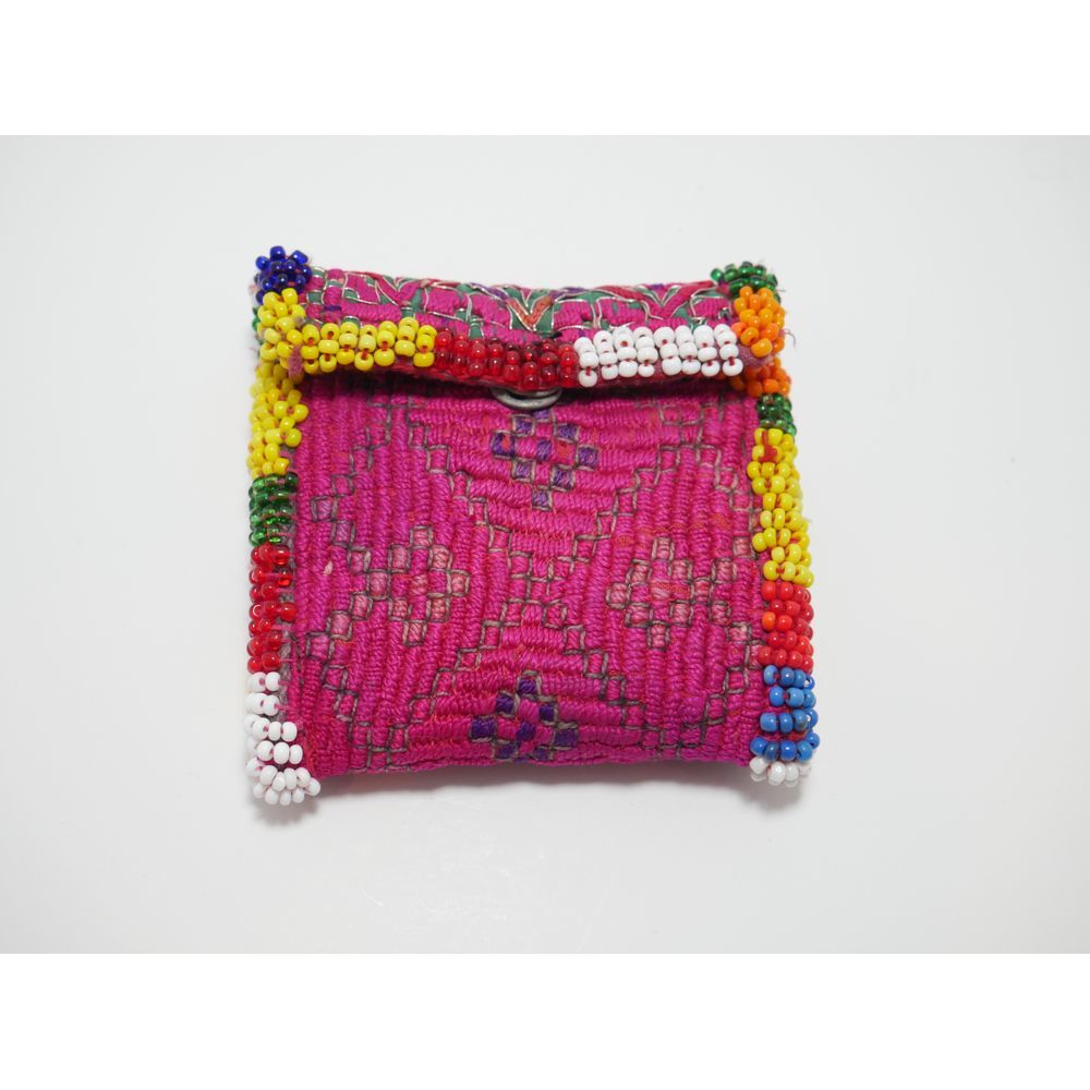 Vintage Pocket Wallet, Embroidered & Beaded